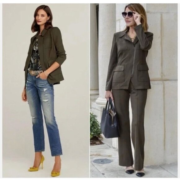 Cabi Jacket Womens Olive Green Military Academy Blazer Asymmetrical 4120 - Picture 1 of 6